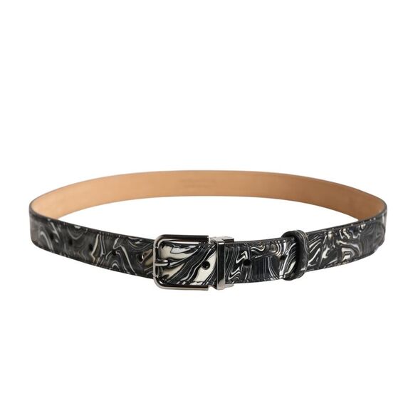 Dolce & Gabbana Men Black Marble Leather Metal Buckle Men's Belt